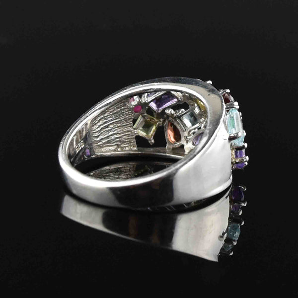 Silver Multi Gemstone Harlequin Ring, Sz 9.5 - Boylerpf