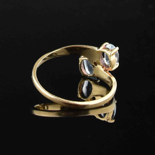 Vintage 14K Gold Aquamarine Diamond Bypass Ring, Sz 7 1/4 - Boylerpf