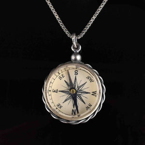 Sterling Silver Working Compass Fob Pendant Necklace - Boylerpf