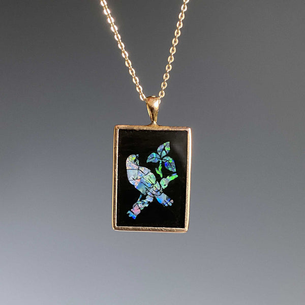 Vintage Bird Onyx Micro Mosaic Pendant in 14K Gold - Boylerpf