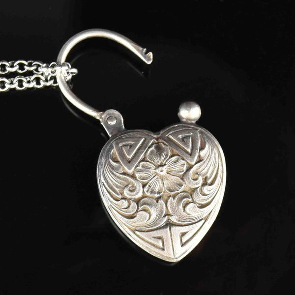 Engraved Silver Forget Me Not Amethyst Heart Padlock Pendant Necklace - Boylerpf