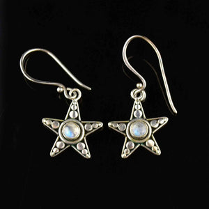 Vintage Sterling Silver Moonstone Star Earrings - Boylerpf