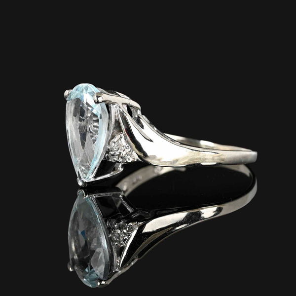 Vintage Diamond Pear Cut Aquamarine Ring - Boylerpf