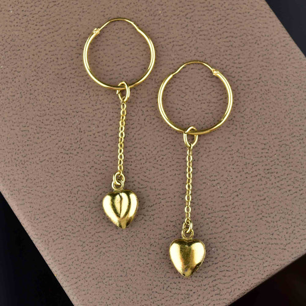 18K Gold Puffy Heart Chain Hoop Earrings - Boylerpf