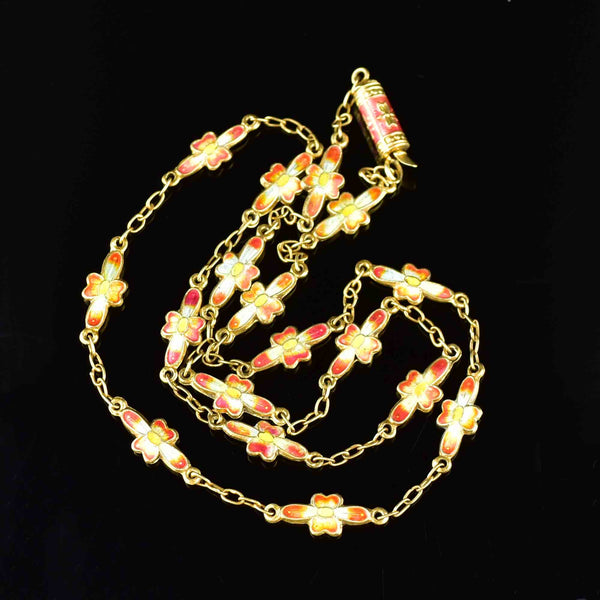 Orange Enamel Flower Chain Necklace - Boylerpf