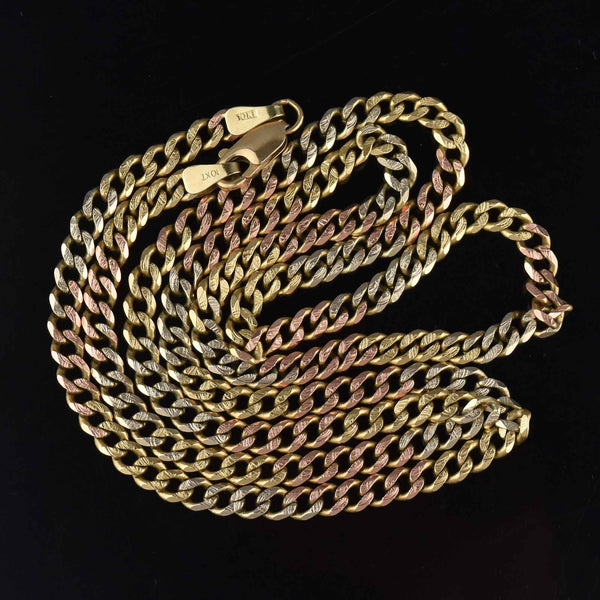 Tricolor Gold Long Textured Curb Chain Necklace Unisex - Boylerpf