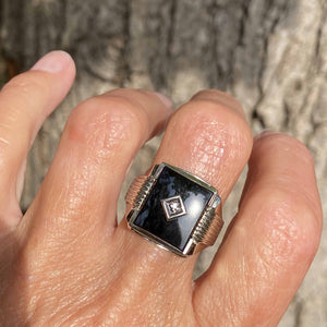 Mens 14K White Gold Diamond Onyx Ring - Boylerpf