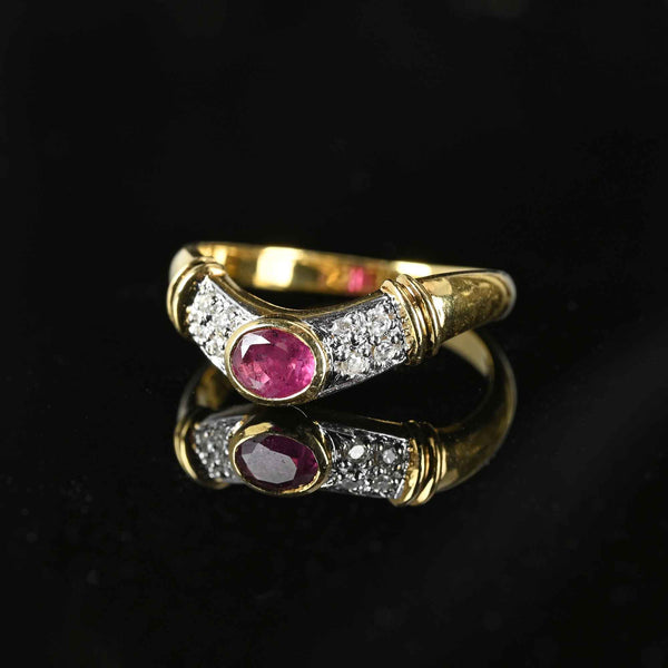 Fine 18K Gold Diamond Ruby Chevron Ring - Boylerpf