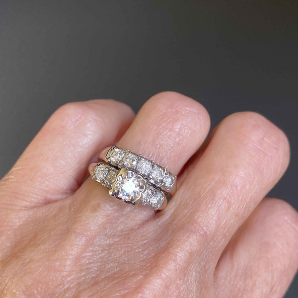 Vintage 14K Gold 1.75 CTW Diamond Wedding Engagement Ring Set - Boylerpf