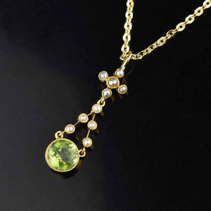 Antique Victorian 15K Gold Seed Pearl Peridot Pendant - Boylerpf