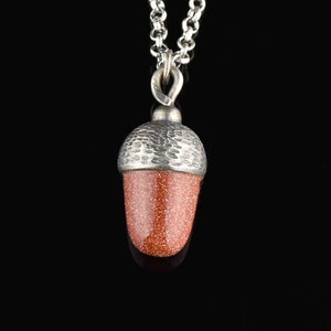 Vintage Silver Goldstone Acorn Charm Pendant Necklace - Boylerpf