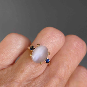 Art Deco 14K Gold Sapphire & Moonstone Ring - Boylerpf