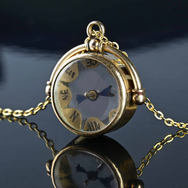 Antique Gold Compass Fob Charm Pendant - Boylerpf