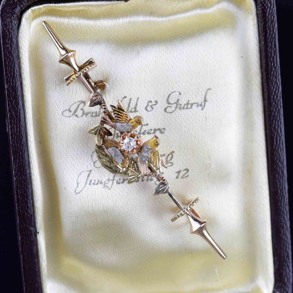 Vintage 14K Gold Diamond Swallow Bird Brooch - Boylerpf