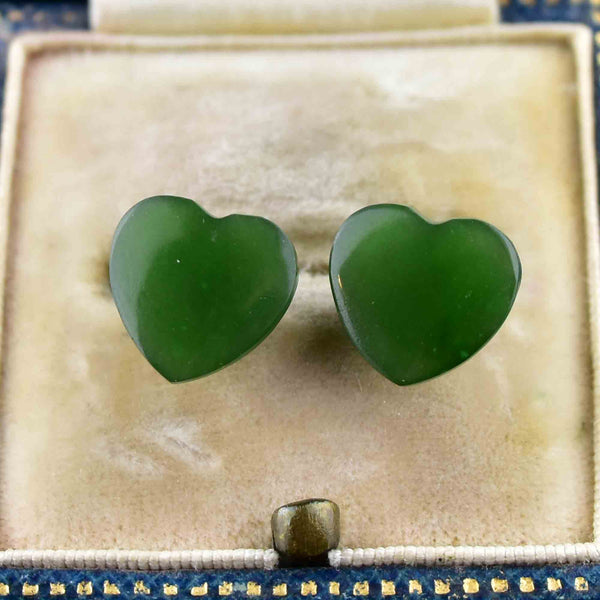 14K Gold Jade Heart Stud Earrings - Boylerpf