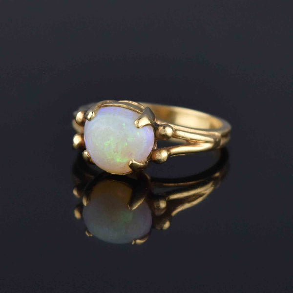 Triangle Opal Cabochon Solitaire Ring, 14K Gold Arts & Crafts - Boylerpf