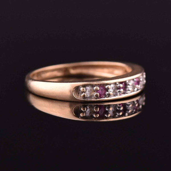 Vintage 14K Gold Ruby Diamond Half Eternity Band Ring - Boylerpf