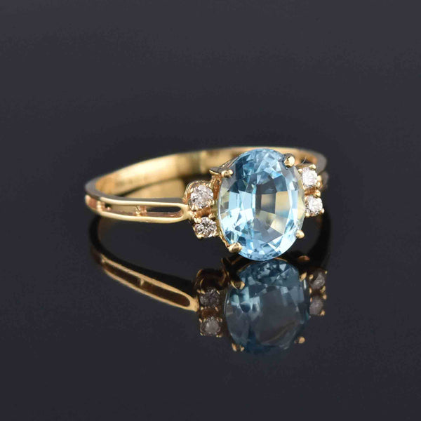 Vintage 14K Gold Diamond 3.25 CTW Blue Topaz Ring, Sz 10.25 - Boylerpf