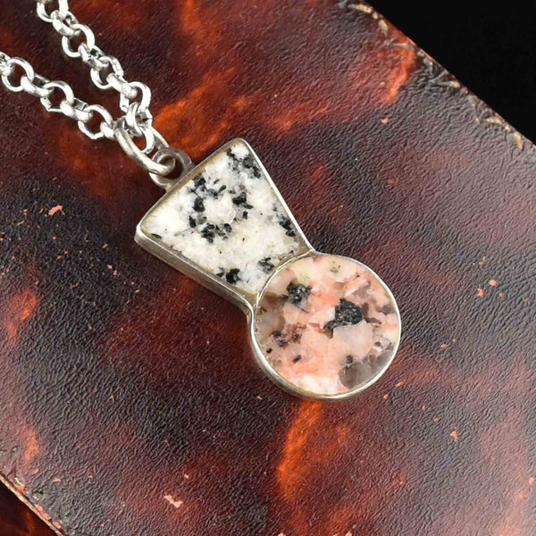 Vintage Gray and Pink Aberdeen Granite Thistle Pendant Necklace - Boylerpf