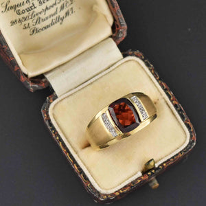 Mens Diamond Signet Style Cushion Cut Garnet Ring - Boylerpf