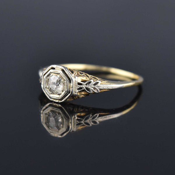 Art Deco 14K Gold Filigree .25 CTW Diamond Engagement Ring - Boylerpf