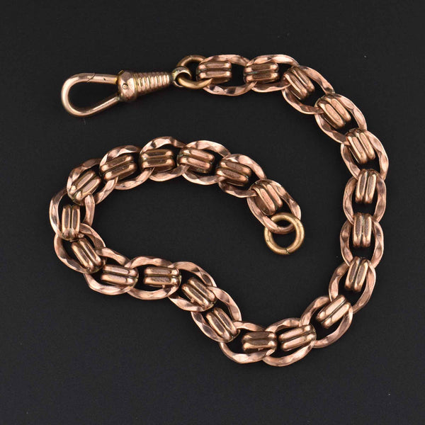 Antique Edwardian Rolled Rose Gold Watch Chain Bracelet - Boylerpf