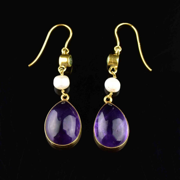 Gold Peridot Pearl Amethyst Suffragette Earrings - Boylerpf