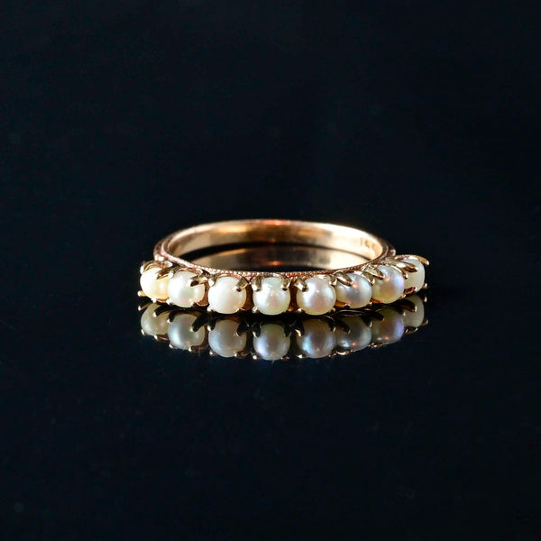 Antique 14K Gold Pearl Half Hoop Ring w Floral Detail - Boylerpf