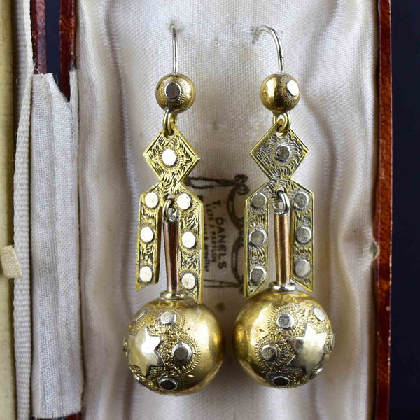 Antique Embossed Star Victorian Dangle Earrings - Boylerpf