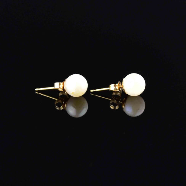 Vintage 14K Gold Pearl Stud Earrings - Boylerpf