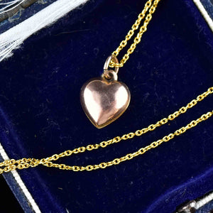 Antique Puffy Rose Gold Heart Pendant Necklace - Boylerpf