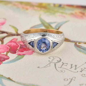 Antique Art Deco Platinum Sapphire Ring, Unisex Mens - Boylerpf