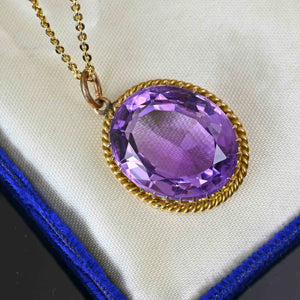 Vintage Large 20 CTW Amethyst Pendant in Gold - Boylerpf