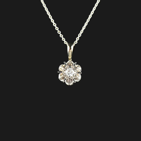 Vintage 14K White Gold Diamond Buttercup Pendant - Boylerpf