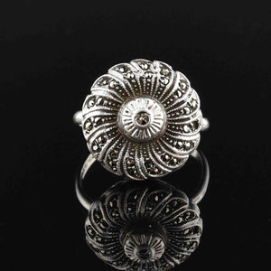 Sterling Silver Marcasite Twist Flower Statement Ring, Sz 6.5 - Boylerpf