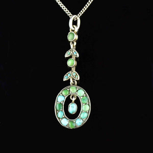Vintage Edwardian Silver Turquoise Pendant Necklace - Boylerpf