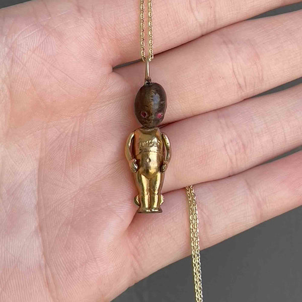 Antique Thumbs Up Touch Wood Pendant Necklace - Boylerpf