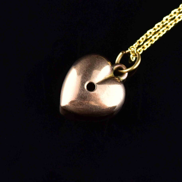 Antique Rose Gold Turquoise Puffy Heart Pendant Necklace - Boylerpf