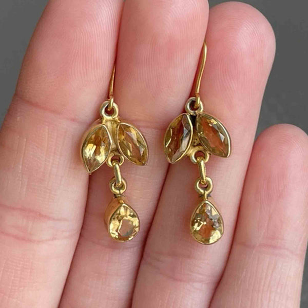 Vintage Gold Citrine Leaf Earrings - Boylerpf