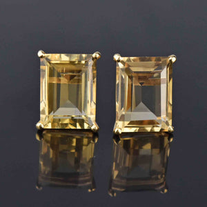 18CTW 14K Gold Emerald Step Cut Citrine Stud Earrings - Boylerpf