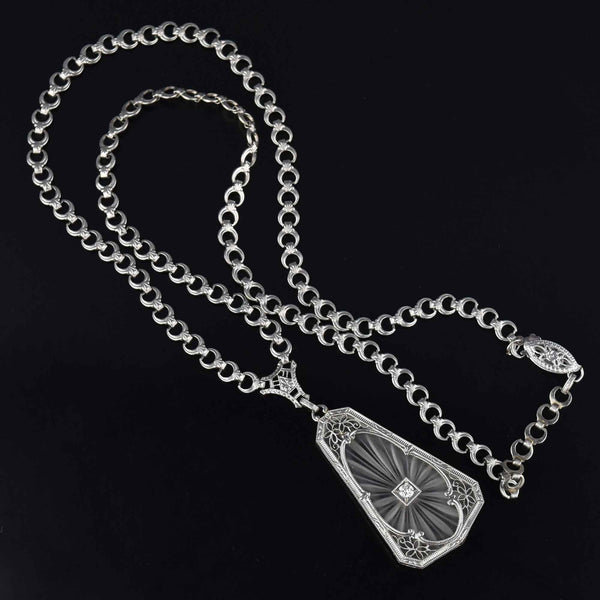 Art Deco Rock Crystal Diamond Necklace by Krementz, Diana - Boylerpf
