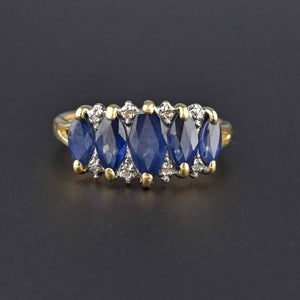 Marquise Sapphire & Diamond 14K Gold Cocktail Ring - Boylerpf