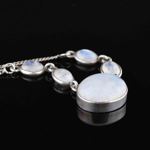 Vintage Sterling Silver Moonstone Pendant Drop Necklace - Boylerpf