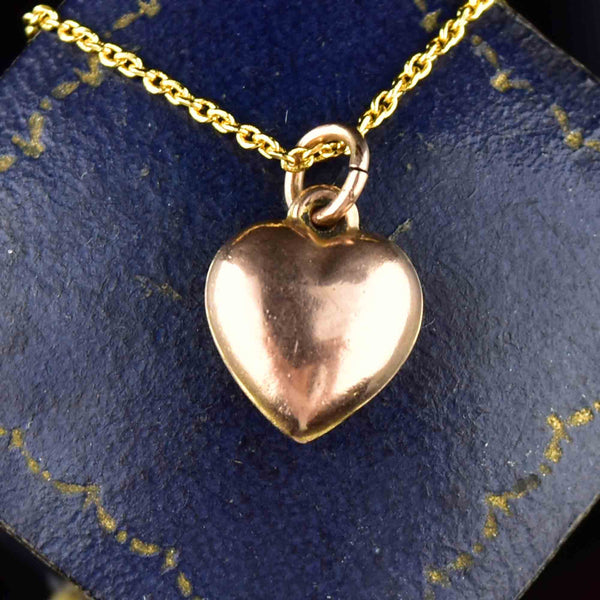Gold Puffy Heart Pendant and Gold Filled Necklace Puffed 
