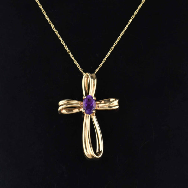 Vintage Amethyst Gold Cross Pendant Necklace - Boylerpf