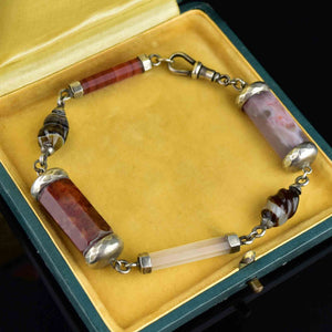 Antique Silver Scottish Agate Barrel Bracelet - Boylerpf