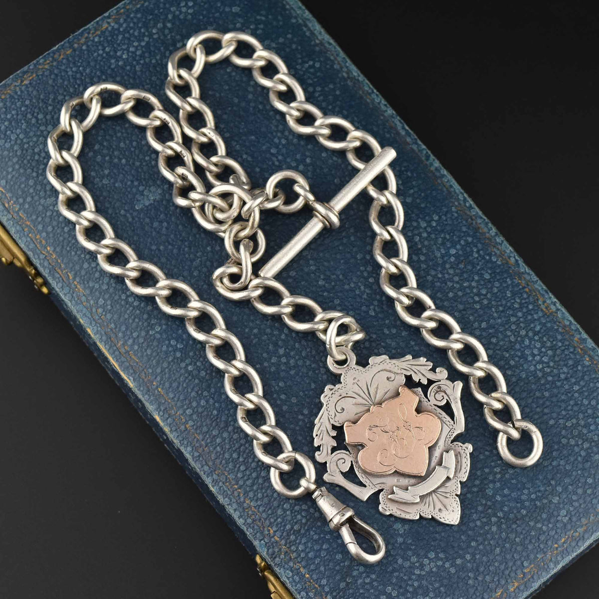 Heavy Edwardian Silver Albert Watch Chain Necklace & Fob 70.7 gm – Boylerpf