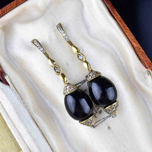Vintage Art Deco Style Diamond Onyx Earrings - Boylerpf