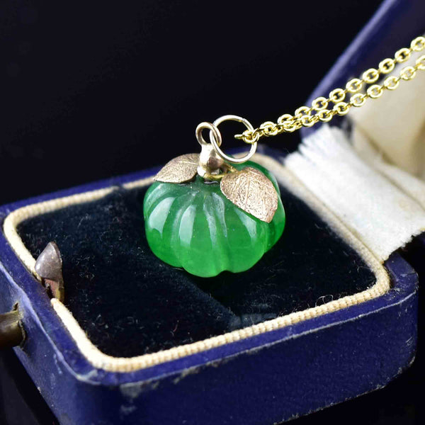 Gold Carved Jade Pumpkin Charm Necklace - Boylerpf