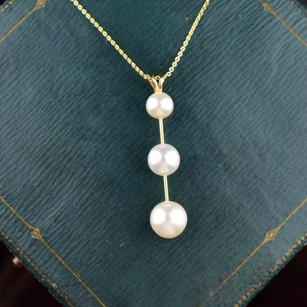 Vintage 14K Gold Pearl Bar Pendant Necklace - Boylerpf